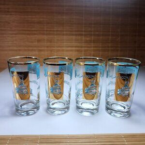 Vintage Southern Comfort Steamboat Glasses Set of 4 MCM Gold Turquoise